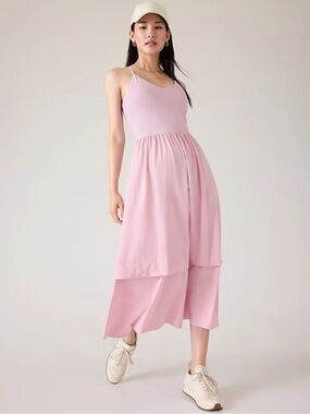 Athleta Elation V-Neck Hybrid Midi Dress Pink XXS